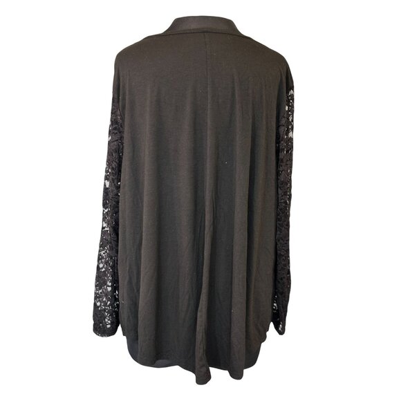 Shein Curve Black Long Sleeve Top With Lace Details & Ruched Front Size 4XL - Picture 3 of 8